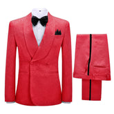 Uriah Fancy Red Jacquard Shawl Collar Double Breasted Groom's Suit